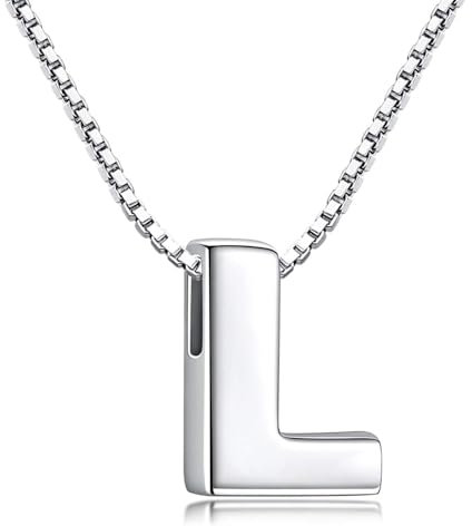 Buchstaben Kette - Buchstabenkette Kette mit Buchstabenanhänger Silber Halskette Kettenanhänger Initialen Silberkette Damen 925 (Kette mit buchstabe L)