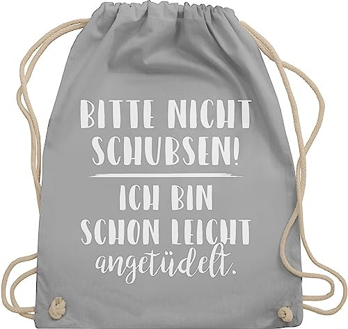 Shirtracer Turnbeutel Rucksack - Festival Zubehör - Bitte nicht schubsen ich bin schon leicht angetüdelt I Party - Unisize - Hellgrau - bieroutfit festival-bag geschenk weihnachten sauf beutel