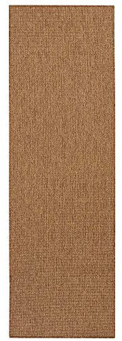 BT Carpet Nature Läufer In- und Outdoor – Schlingen Küchenläufer Rutschfest Flachgewebe Kurzflor Woll-Optik Fineloop Küchenteppich für Flur, Küche, Garten, Terrasse, Badezimmer – Naturbraun, 80x450cm