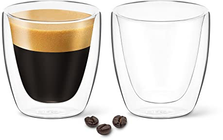 DLux Espresso Coffee Cups, Double Wall Clear Glass, Insulated Borosilicate Glassware Tea Cup, 2 pcs, 90 ml