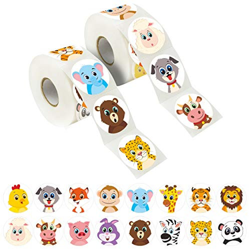 600 Bezaubernde Landtiersticker, 16 Designs mit Perforationslinien für Kinderpartys (im Vorteilspack, alle mit einem Durchmesser von je 3.8 cm)