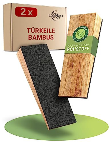 LouMaxx Türkeil Holz Bambus - 2er Set - Türstopper Boden - Holzkeil - Zuverlässiger Halt für Türen - Türstopper Keil Holz - Keil mit Antirutschbeschichtung - Türstopper aus nachhaltigem Bambus
