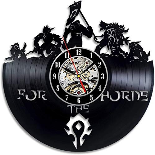 Smotly Vinilo Pared Reloj, Gran Reloj con decoración de la Pared Tema de World of Warcraft, la decoración del hogar del Regalo Retro Demonio Illidan Figura,B