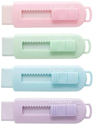 Staedtler Ausziehbarer Radiergummi mit Kunststoffhülle, verschiedene weiche Pastellfarben, 4 Stück