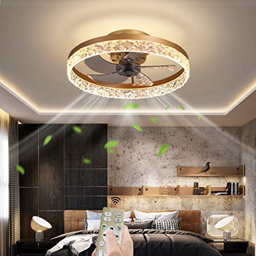 OMGPFR Mute Ceiling Fan with Light LED Lighting, Luxury Acrylic Ceiling Light, Dimmable with Remote Control, Modern Quiet Ceiling Fan Lamp for Living Room Bedroom Lights, Reversible Fan,Gold