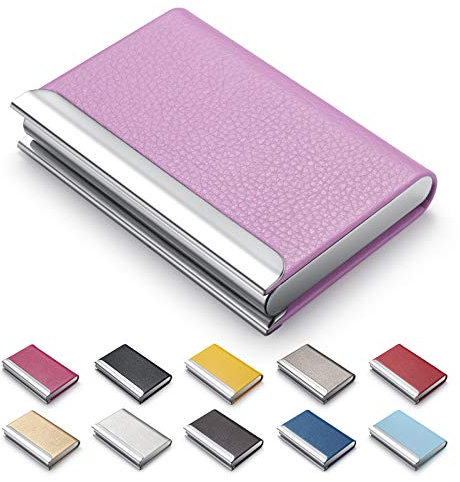 MAZYPO Visitenkartenhalter, luxuriöses PU-Leder & Edelstahl, Rosa, schlankes Metalltaschenkartenetui mit Magnetverschluss, hält 15 Karten