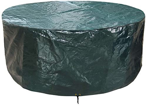 PATIO PLUS Rattan Furniture Covers Round, Outdoor Patio Table Cover Waterproof, Windproof, Anti-UV, Circular Garden Furniture Set Covers for Patio Table and Chairs Set - Extra Large 250x90cm Green
