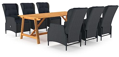 vidaXL Gartenmöbel Set 7-TLG. Gartengarnitur Sitzgarnitur Gartenset Sitzgruppe Gartentisch Esstisch Tisch Stühle Gartenstuhl Gartensessel Dunkelgrau