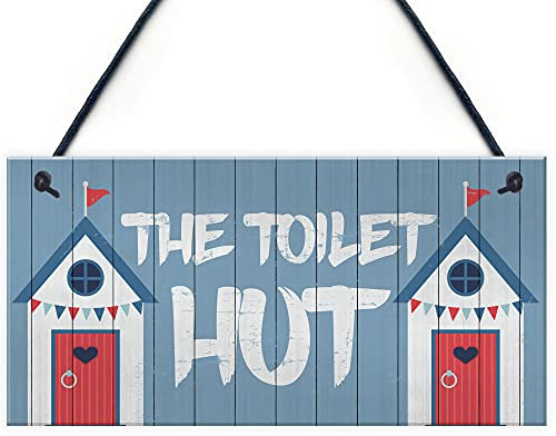 RED OCEAN The Toilet Hut Nautical Beach Theme Hanging Sign For Toilet Bathroom Home Decor