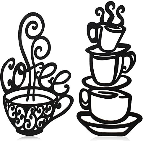 Jetec 2 Pieces Coffee Wall Decor Black Cup Silhouette Kitchen Wall Art Decor Coffee Bar Accessories