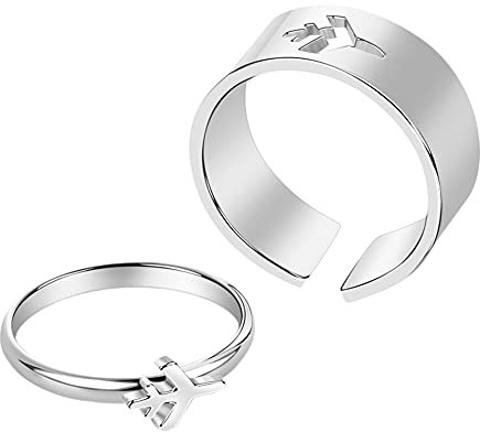 Uposao Paar Ringe Set, 1 Paar Flugzeug Liebhaber Paar Ringe Verlobungsversprechen Ringe Verstellbare Mode Ringe Set Für Männer Frauen Romantischer Schmuck Geschenk Jubiläum Geburtstagsgeschenk,Silber