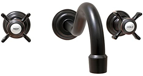 SITGES Antiker Wand-Wasserhahn, zwei Griffe, Badezimmer-Waschbecken-Wandhalterung, Wasserhahn mit grobem Ventil, ölgerieben Bronze