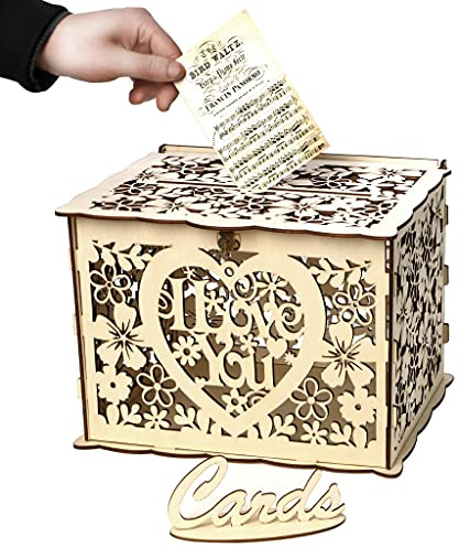 Alnicov Holz-Spardose für Hochzeitskarten, Spardose mit Schlossschlitz, DIY-Spardose aus Holz für Hochzeitsempfang, Jahrestag, Geburtstag, Party, Abschlussfeier, Party-Dekoration (kleine Größe)