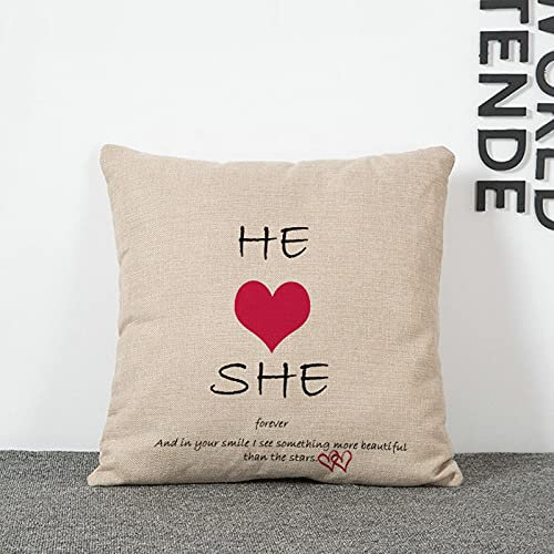 Banemi Kissenbezüge Landhaus 40X40cm, Herz Er Sie Beige Flachs für Wohnzimmerstuhl Sofa