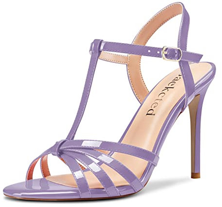 Saekcted Donna Spillo Alto High Tacco Heel Aperte sulla Punta Cinturino alla Caviglia Slingback Sandali da Matrimonio Dress Scarpe 10 CM Heels Viola Verniciata 40 EU