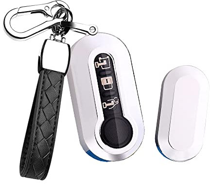HIBEYO Klapp Autoschlüssel Hülle passt für FIAT Schlüsselhülle Silikon Schlüsselschutz für FIAT 500 Panda Punto Lancia Delta Grande Bravo Peugeot Boxer Schlüsselbund Fernschlüssel Flip-Silber
