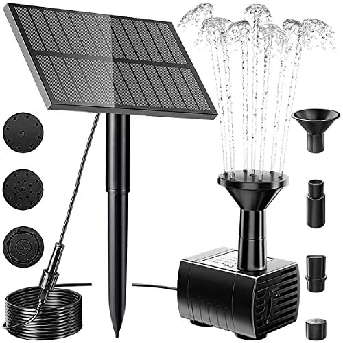 Solar Powered Water Fountain Kit With 7 Nozzles and 2 Stakes for Bird Bath, Garden Ponds, Backyard Pool and Fish Tank