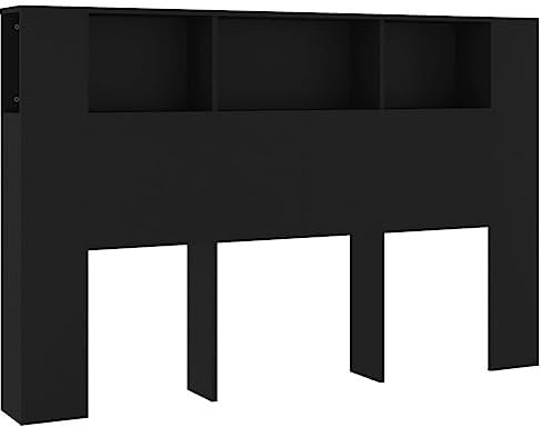 vidaXL Armoire de Tête de Lit Murale Meuble de Chambre à Coucher Tête de Lit avec Rangement Accessoire de Lit Intérieur Noir 160x18,5x104,5 cm
