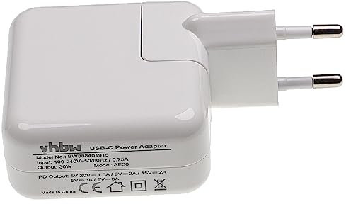 vhbw USB C Ladeadapter kompatibel mit Apple iPad Pro 11, 12.9 2018, 12.9 2020 - Steckdosen-Adapter (Max. 15/9 / 5 V), Weiß