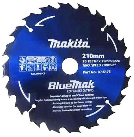 Makita B-15176-5 Bluemak Tungsten Carbide Tipped Saw Blade, 20T, 210 mm Diameter (Pack of 5)