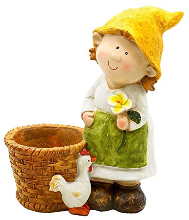 Wichtelstube-Kollektion XL Gartenfigur Isabel Deko Figuren mit Blumentopf Gartenfiguren Wetterfest Gartendekoration für Außen Dekofiguren Balkon Flur 33 x 16 x 35cm
