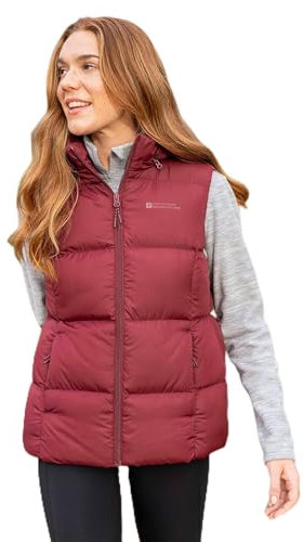Mountain Warehouse Astral Womens Padded Gilet - Water Resistant Ladies Bodywarmer, Detachable Hood Vest, Microfibre Insulation - Best for Outdoors, Sports, Gym, Spring Summer Dark Red Women's Size 16