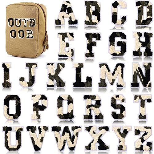 Buchstaben-Aufnäher zum Aufbügeln, Chenille, zum Aufbügeln, 26 Stück, Chenille-Varsity-Alphabet A-Z, für Jacken, DIY-Zubehör, Camouflage