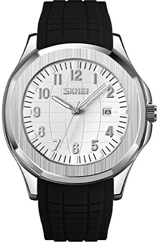SKMEI Armbanduhr, für Herren, Silikon, leicht ablesbar, wasserdicht, Sport, Freizeit, modisch, analog, Quarz, leuchtend, Geschenk für Väter, Schwarz, G9286blackwhite, modisch
