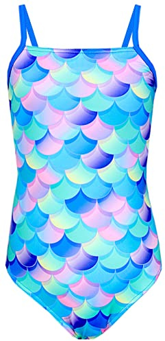 Aquarti Mädchen Badeanzug | Schwimmanzug mit Spaghettiträgern Streifen Sport Chlorresistent Print
