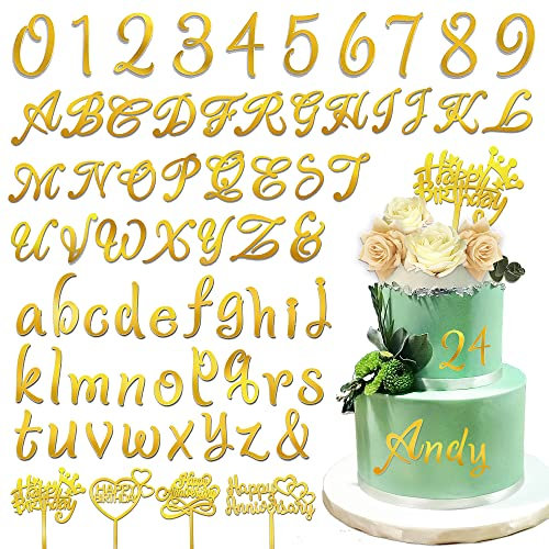 Acryl Alphabet Zahl Kuchen Topper DIY Personalisierter Name Cupcake Topper Buchstabe Happy Birthday Set für individuelle Kuchendekoration (Style3 Gold)