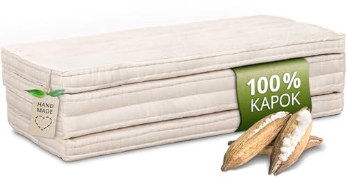 Vitabo Klappmatratze mit Kapok Naturfaser - 120x200x8cm - formfeste Faltmatratze asiatisch, Reisebett für Wohnmobil Van, vielseitig, nachhaltig, minimalistisch, Bezug Baumwolle (Creme)