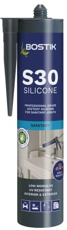 BOSTIK Pro-Sealant S30 Sanitary Acetoxy Silicone Sealant, For Kitchen and Bathrooms, Waterproof, Colour: White, 310ml