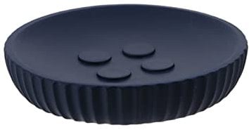 TENDANCE - Porte Savon polyresine Rond striee - Bleu Marine