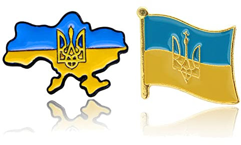 2PCS Ukraine Flag Ukraine Map Enamel Pins Ukrainian National Emblem Shield Shape Trident Brooches Badges Lapel Pins Jewelry Accessories
