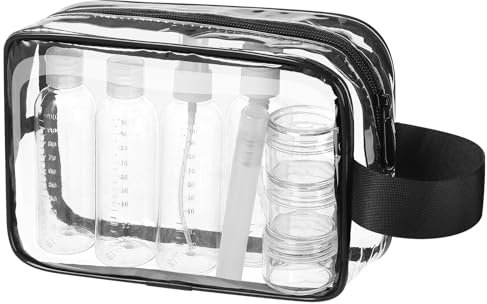 MOCOCITO Beauty Case da Viaggio Trasparente,Set Bottigliette da Viaggio per Aereo 8 Pezzi Contenitori Liquidi 100ml,Borse da Viaggio Impermeabile,TSA Borsa Viaggio Cosmetici Trousse Trasparente