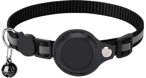 Airtag Katzenhalsband, Reflektierendes GPS Halsband Katze mit Glocke, Verstellbar Katzenhalsband Integriertes Tracker Halter Kompatibel mit Apple Airtag, für Cat Collar, Schwarz, 1 Stück