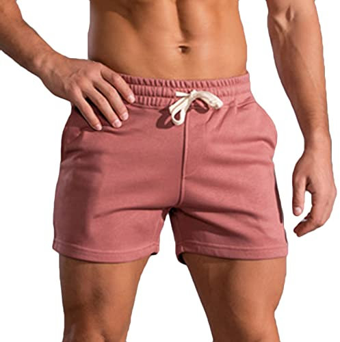 Susenstone Homme Shorts de Sport Coton Court Course à Pied Léger Séchage Rapide Running Jogging Fitness Short Poches Short d'escalade Casual Pantalon de survêtement Pantalons Courts Pastèque Rouge