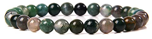 6MM Beads Stretch Bracelets for Women Men Energy Agates Stone Bracelet Elastic Rope Bangles,Indian Agate,17cm