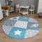 TT Home Kinderzimmerteppich Teppich Junge Mädchen Kinderteppich Baby Herzen Pastell, Farbe:Grau Beige Blau, Größe:120 cm Rund