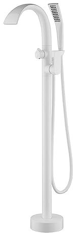 Standarmatur Wannenarmatur 360°-Drehung 2 Modi Badewannenarmatur Wasserfall mit Handbrause,Weiss