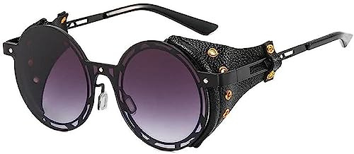 Occhiali da sole rotondi polarizzati da uomo e da donna retrò steampunk occhiali da sole in metallo moda pelle con pannello laterale stile gotico occhiali da sole rotondi