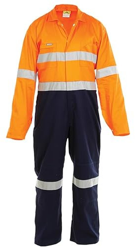 Mens Hi Vis Reflective 100% Cotton Boiler Suit Overalls Coverall 2XL Orange/Navy BROQ