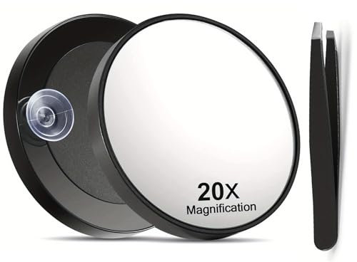 STERUN 20X Magnifying Mirror With Tweezer & Suction Cups, Travel & Bathroom Use, Eye Makeup & Blackhead Removal