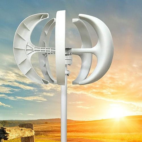 OUKANING 600W Windkraftanlage mit 5 Flügeln - Vertikale Windturbine für 24V Systeme Lantern-Design für Garten & Boot (90x60cm, Weiß) - Inkl. IP67 Regler