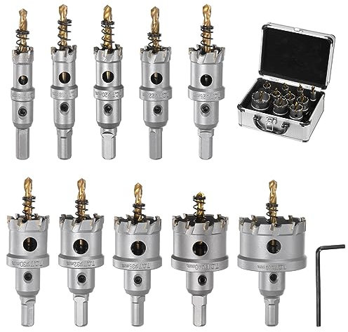 QUARKZMAN 11pz Metallo Sega Tazza Kit Carburo Taglierina 16/18/20/22/25/30/32/35/40/50mm Diametro per Taglio Inossidabile Acciaio Ferro Rame Alluminio Plastica Conserva Custodia Maniglia