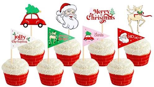 Blumomon 24 Stück Frohe Weihnachten Cupcake Toppers Weihnachten Schneemann Weihnachtsbaum Winterurlaub Neujahr Zeremonie Cupcake Picks Weihnachtskuchen Dekorationen