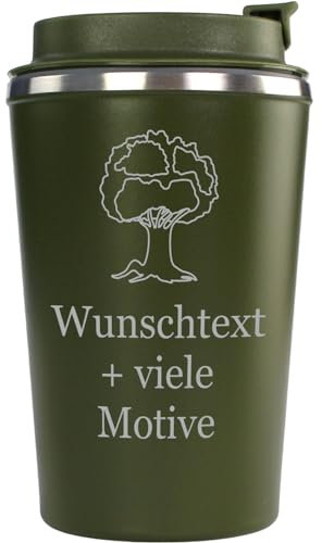 Kaffeebecher grün to go Edelstahl 350 ml mit Gravur und Motiv - personalisierter Coffee Cup für Kaffee, Tee, Heißgetränke, doppelwandig