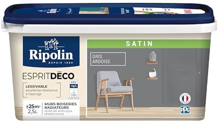 RIPOLIN - Peinture Intérieure Multi-Supports – Murs, Boiseries & Radiateurs – Ultra-Couvrante – Lessivable – Application Facile – Ecolabel - Satin - 2,5L - Gris Ardoise