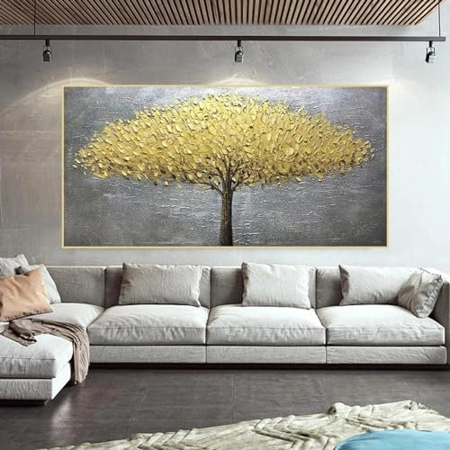 HYFBH Images murales abstraites nordiques, arbre de vie doré, impression sur toile, affiche d'art mural, salon, chambre à coucher, décoration d'intérieur, 95x190cm/37x75 pouces avec cadre