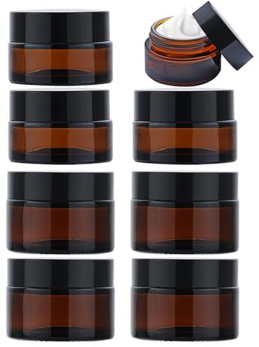 8 Stück Braunglas Salbentiegel, 20ml/30ml Amber Glas Leerdose, Creme behälter,kleine dose mit deckel, Reise Probenbehälter,Cremedosen zum befüllen von Kosmetika, Lotionen, Cremes